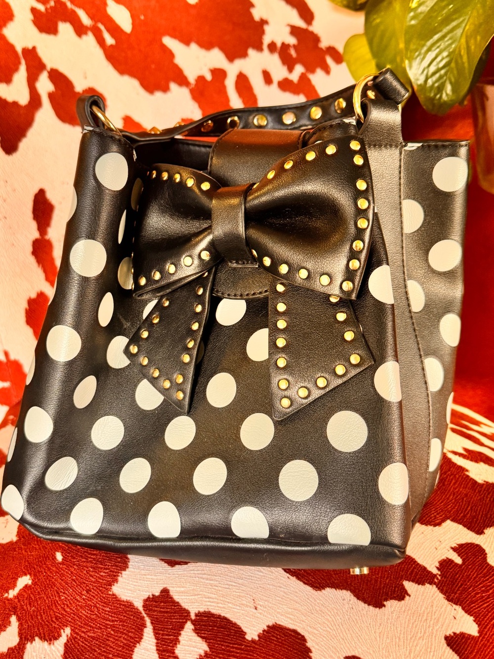 Black Polka Dot Bow Bucket Bag - Women's Shoulder Handbag